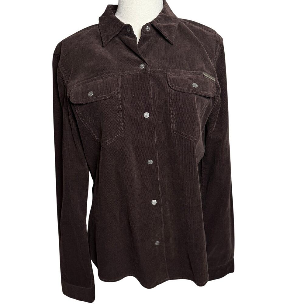 Calvin Klein Brown Corduroy Button Down Women's Large Cinched Waist